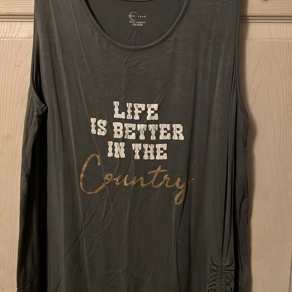 Cato Gray Long Sleeve Top with Country Print